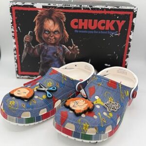 Crocs Size 10m/12w Chucky Classic Slip On Clogs Sandals Multi Blue Halloween